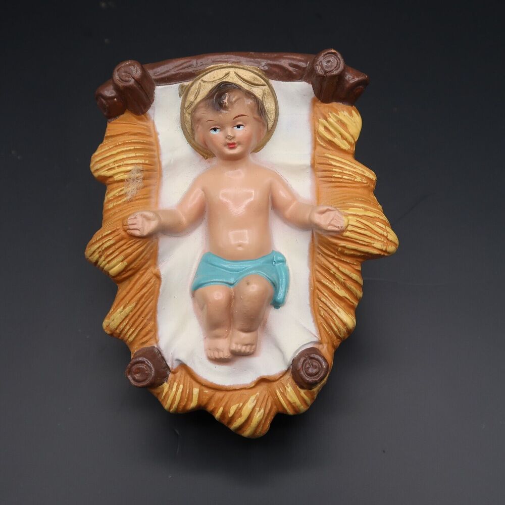 Jesus Nativity Figure 4 in Hand Painted Composite Japan Vintage Christmas